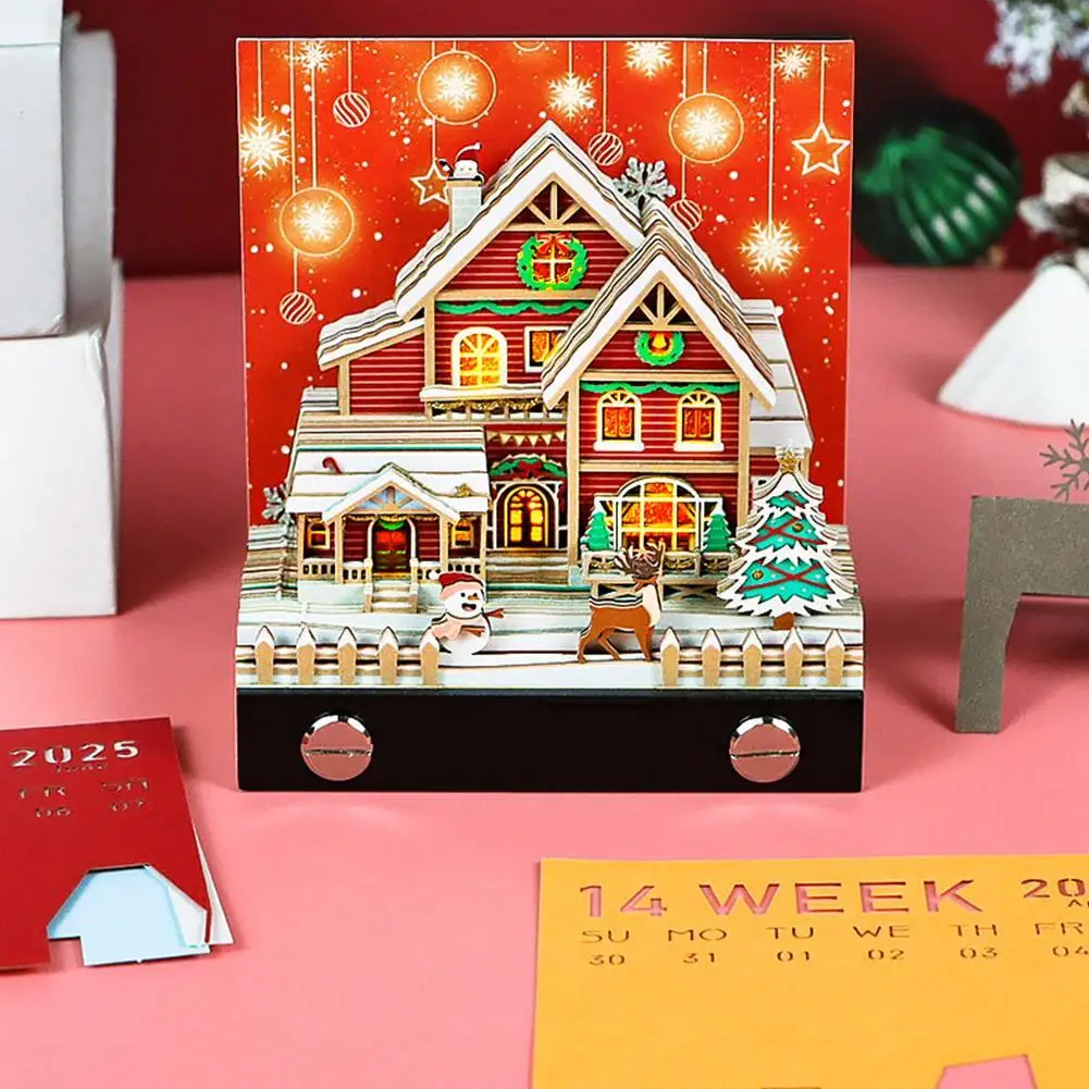 2025 3D Note Tree House With LED Light Pen Holder Tear-Away Memo Pad Calendar Notepad Office Paper Notes Xmas Birthday Gifts