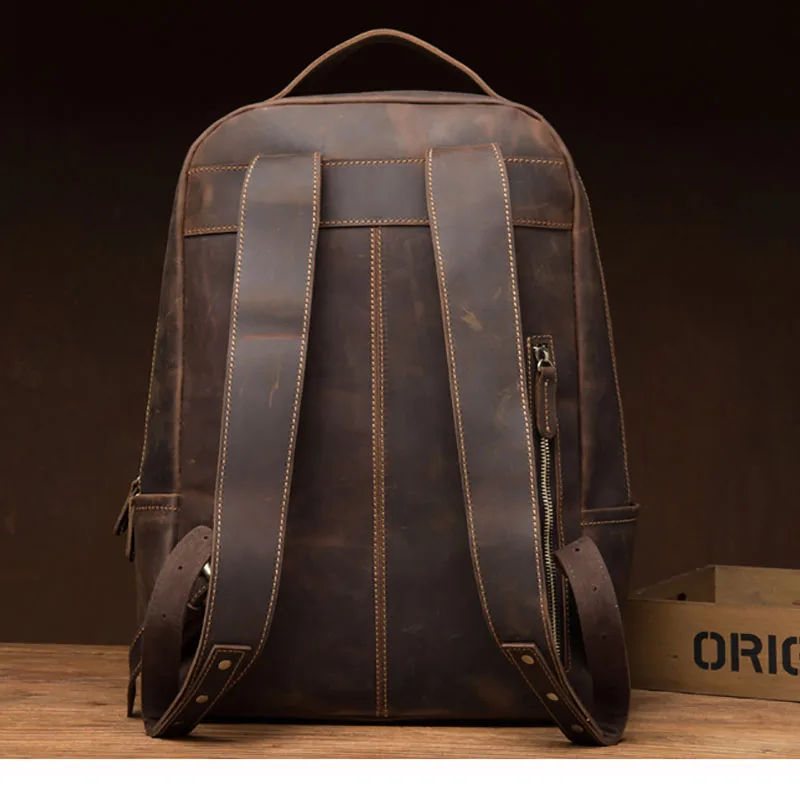 Mochila GRANDE de piel auténtica para hombre, bolsa para ordenador portátil de 15,6 pulgadas, escolar, de viaje