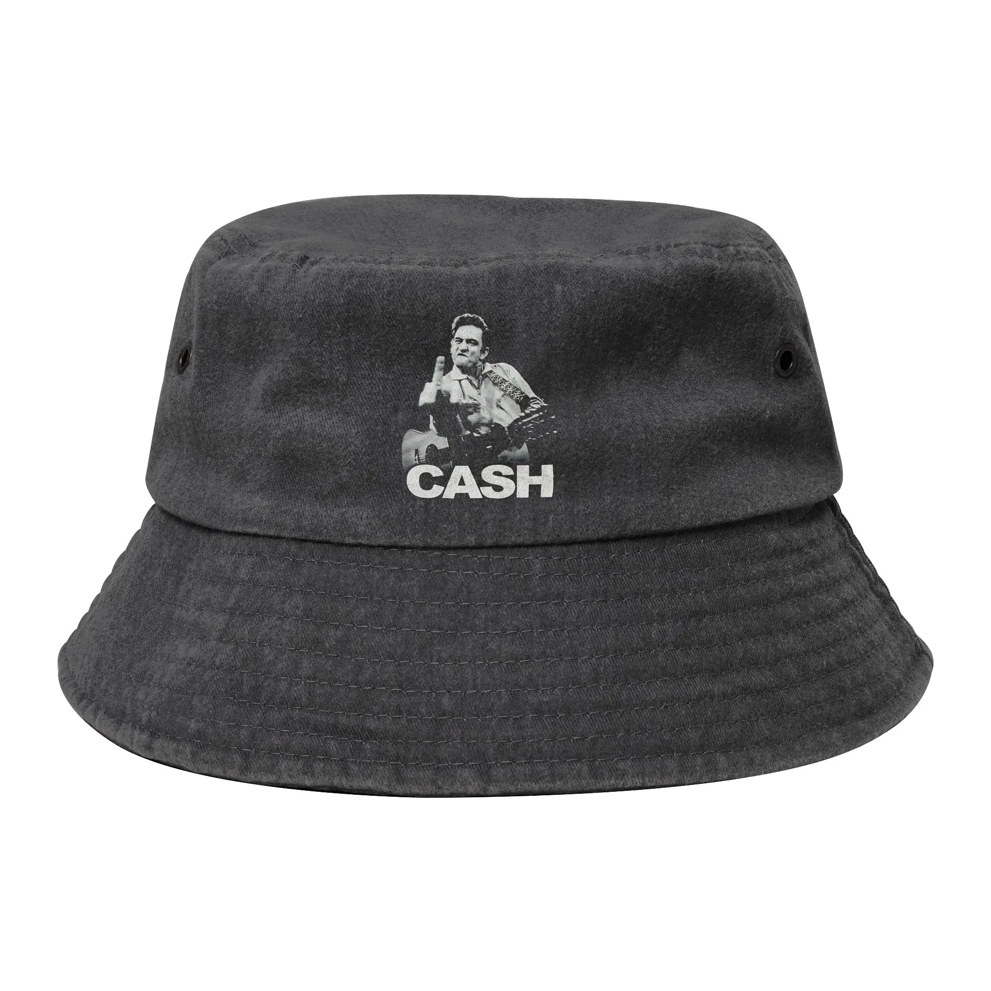 Johnny Cash Singer Bucket Hats for Teen Summer Vocation  Distressed Denim Field Hat UV Protection for Vacation Fishing Cap
