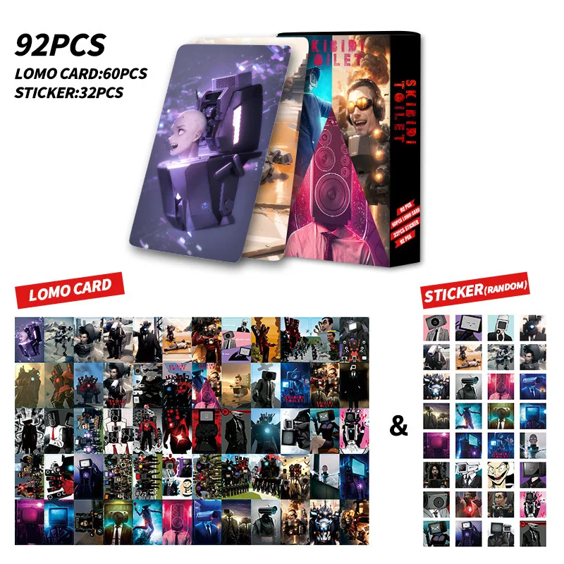 92pcs Skibidi Toilet Lomo Cards stampa photo card collectible card sticker biglietto di auguri per i fan decorazioni per feste regalo per bambini