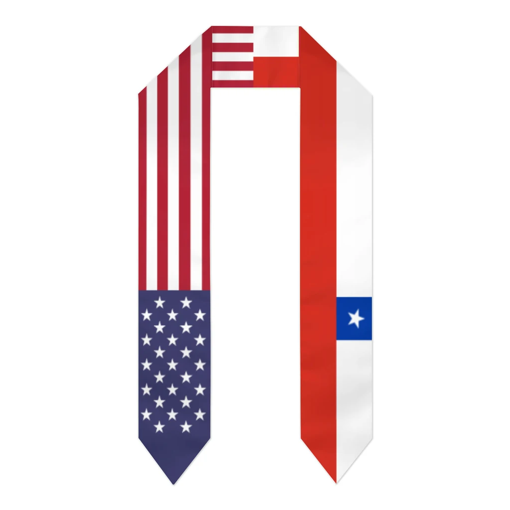 Graduation Sash Chile & USA United States Flag Stole Shawls Graduate Wraps Scraf International Student Pride Gifts