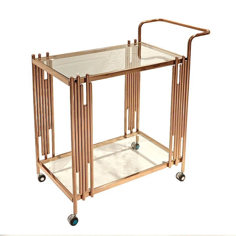 

Light Luxury Stainless Steel Dining Cart Hotel Restaurant Service Food Delivery Wine Cart Metal Tempered Glass