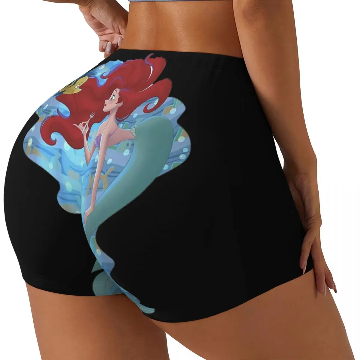 Custom Ariel The Little Mermaid Cute Volleyball Biker Workout Shorts Women Athletic Gym Yoga Shorts