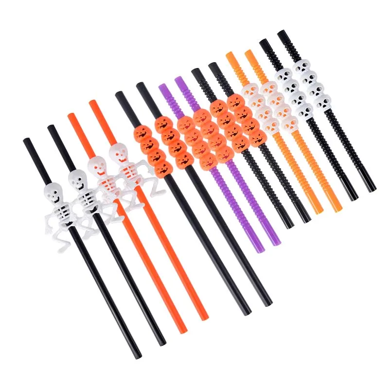 5 قطعة القش هالوين قابلة لإعادة الاستخدام البلاستيك اليقطين الجمجمة القش 2025 هالوين بار الطرف لوازم الديكور المشروبات الحلي
