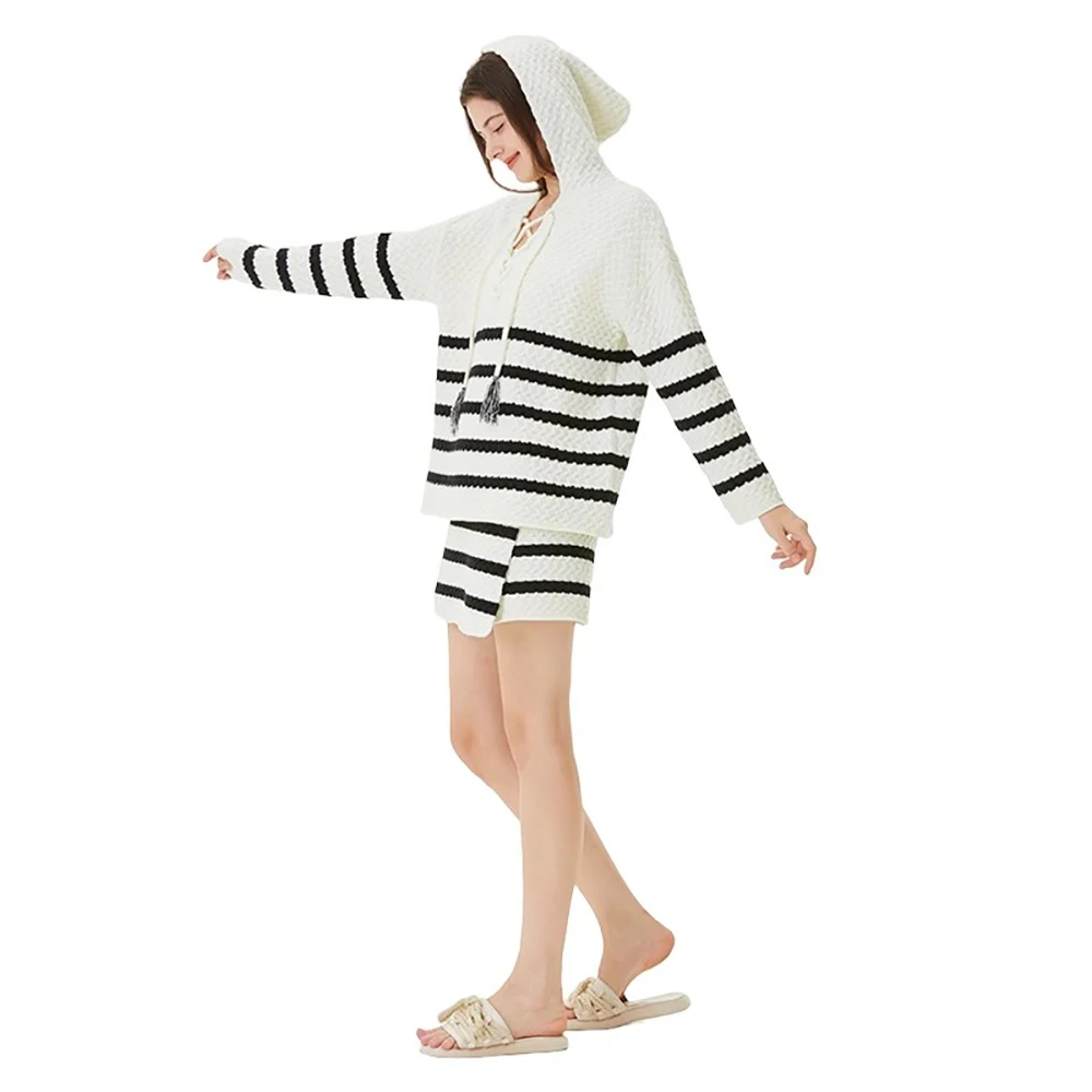 New Spring 2024 Women Sweater Y2k Striped Drawstring Hooded Knit Long Sleeve Witch Hood Pullover Top Can Match Irregular Skirt