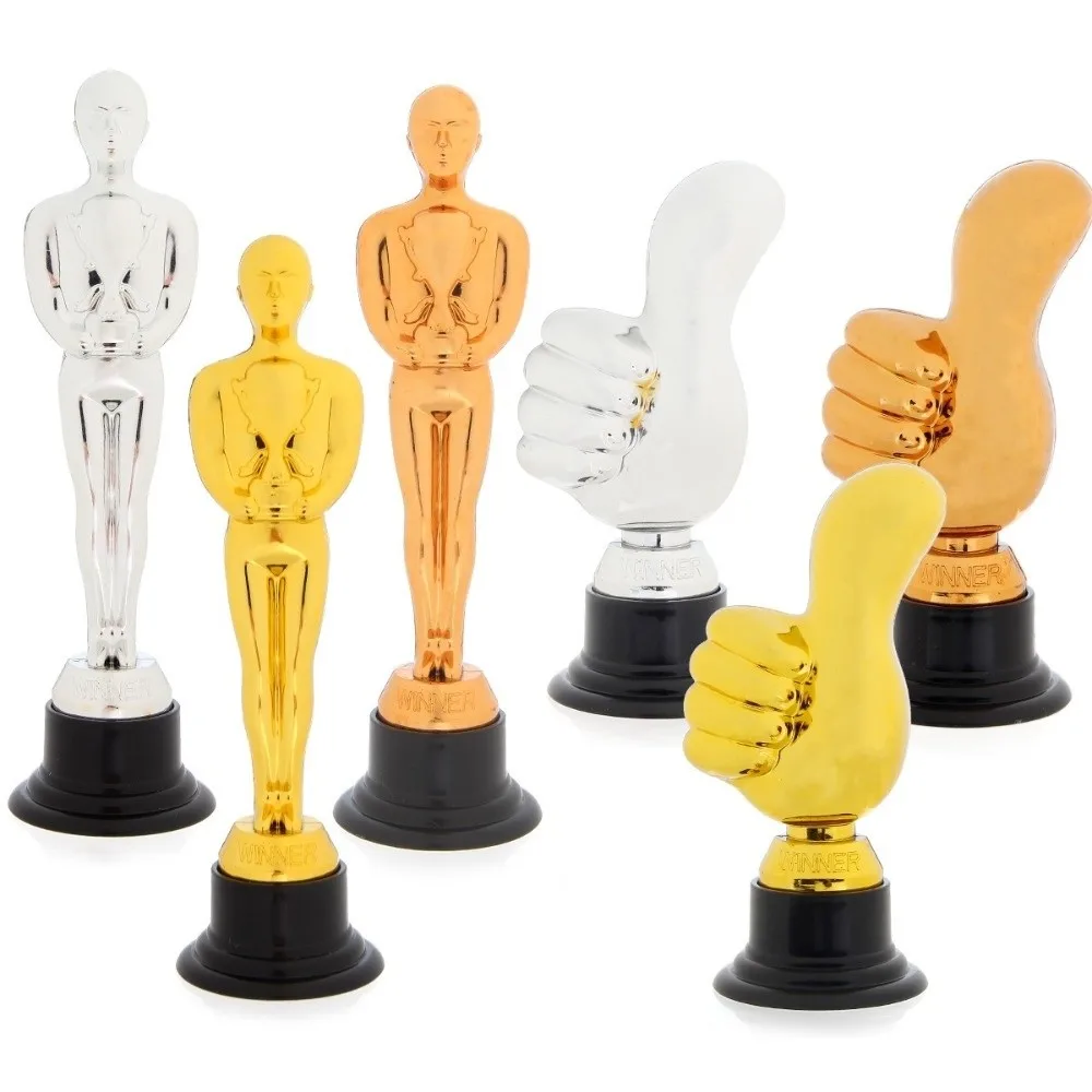 Large Size Thumbs Up Trophy Plastic Material Electroplating Finish Gold Trophy Awards Semi-Circular Base Gold Color
