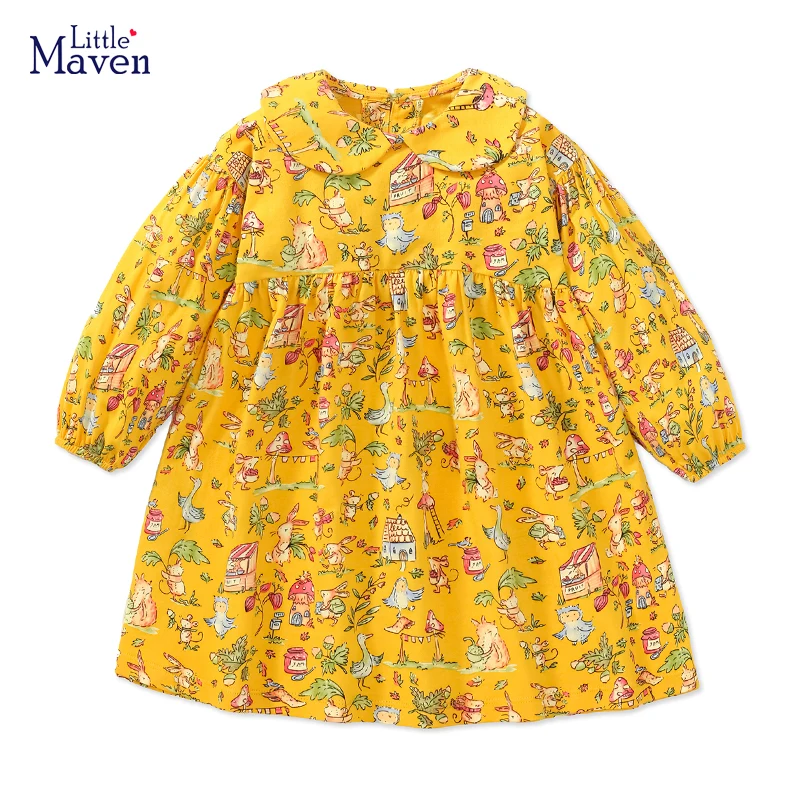 Little Maven Autumn Baby Girls Kids Clothes Children\'s Clothing Cartoon Princess Long Sleeves Dress Cotton Spring