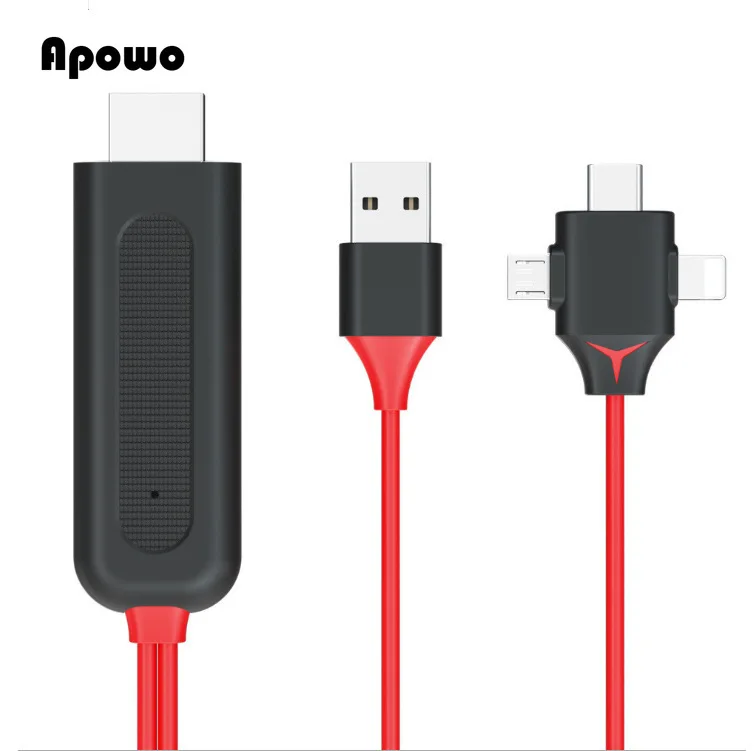 Konwerter 3 w 1 Adapter lustrzany odlew MHL kabel Micro USB typ C na HDMI-dla iphone\'a IPad telefon z androidem projektor telewizyjny