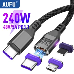 AUFU 마그네틱 C타입 케이블, 맥북 PC 5A 초고속 충전 자석 USB-C 충전기 데이터 코드, 아이폰 삼성 샤오미, PD240W