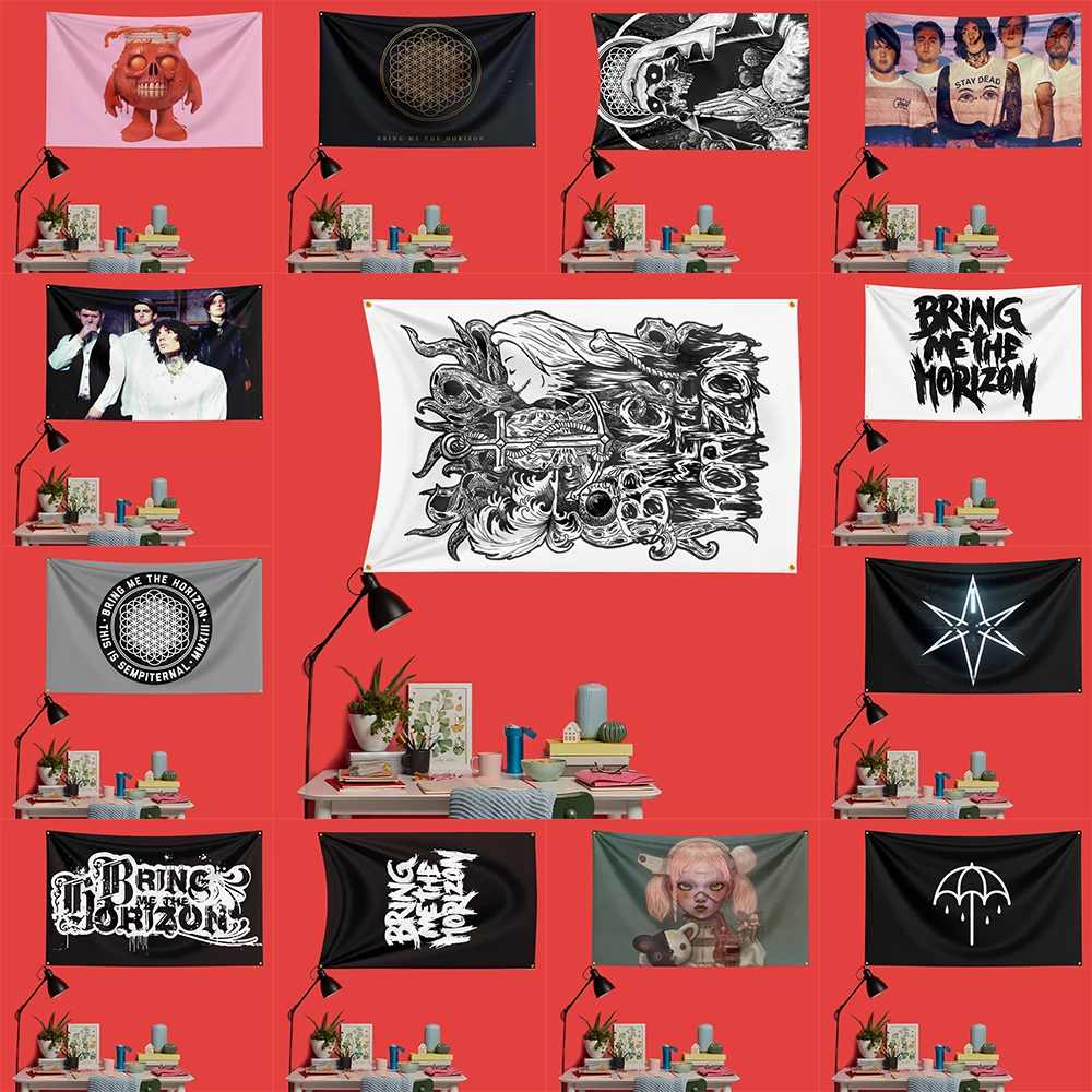 

Bring Me the Horizon Inspired Rock Music Flag 3x5 FT 90x150cm Polyester Decorative Banner Tapestry For Music Fans Bedroom Wall D