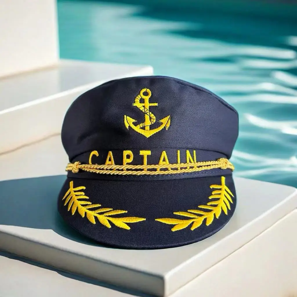 HongLuan Black Navy Party Cap Decoration Simple Classic Style Army Accessories Service Cap Anchor Logo Gold Stud Halloween