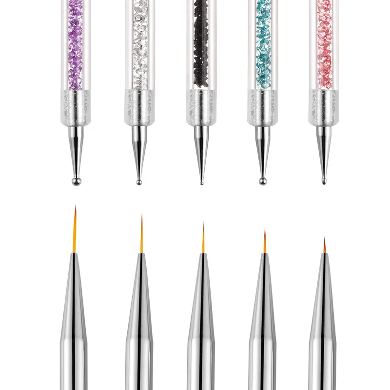 5 uds pincel delineador de rayas pincel de uñas pluma de pintura de uñas herramienta de punteado accesorios de Arte de uñas recogedor de diamantes de imitación herramientas de dibujo