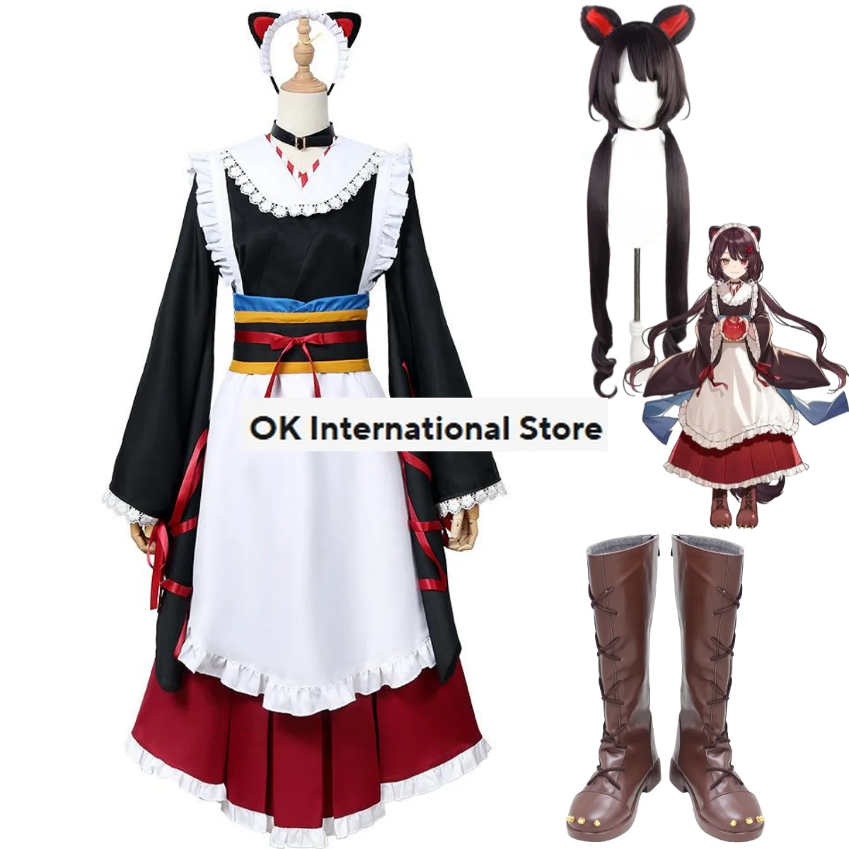 Anime Virtual YouTuber NIJISANJI Inui Toko Cosplay Costume Wig Japanese Maid Attire Dress Boot Woman Kawaii Christmas Party Suit