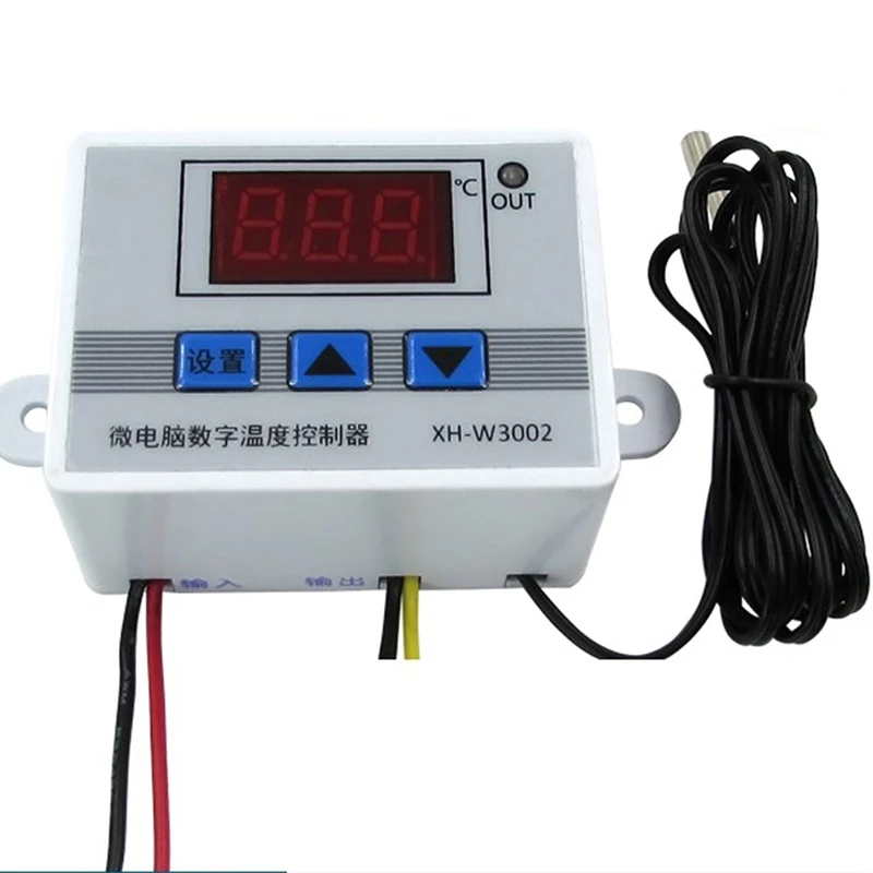 Digital LED Controlador de Temperatura, XH-W3002, 10A, Termostato, Interruptor de Controle, Sonda com Sensor Impermeável, 220V, W3002