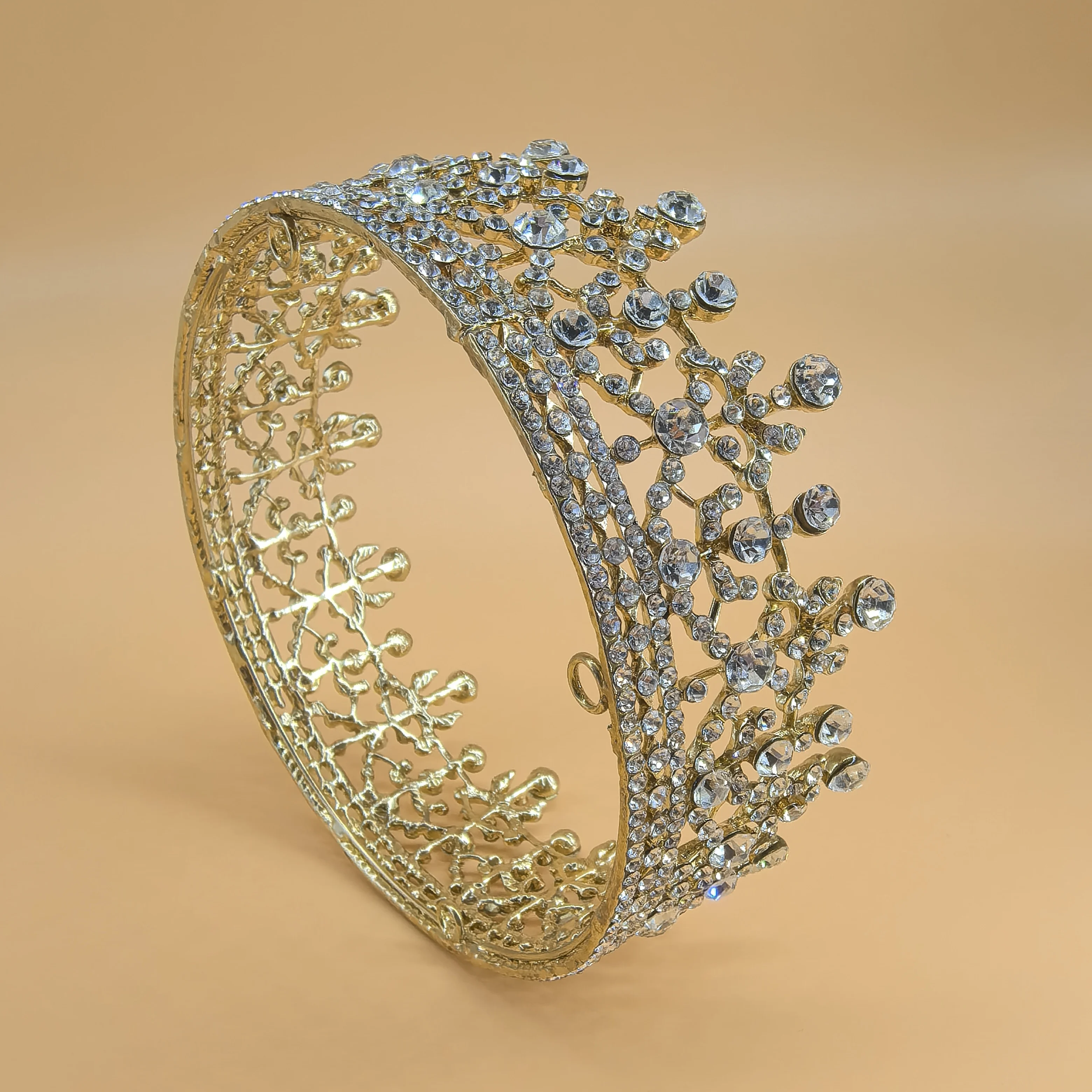 Coroa de noiva redonda, cabeça de casamento, coroa de princesa, liga de alta qualidade, coroa cheia de diamantes, estúdio versátil, vestido de casamento versati