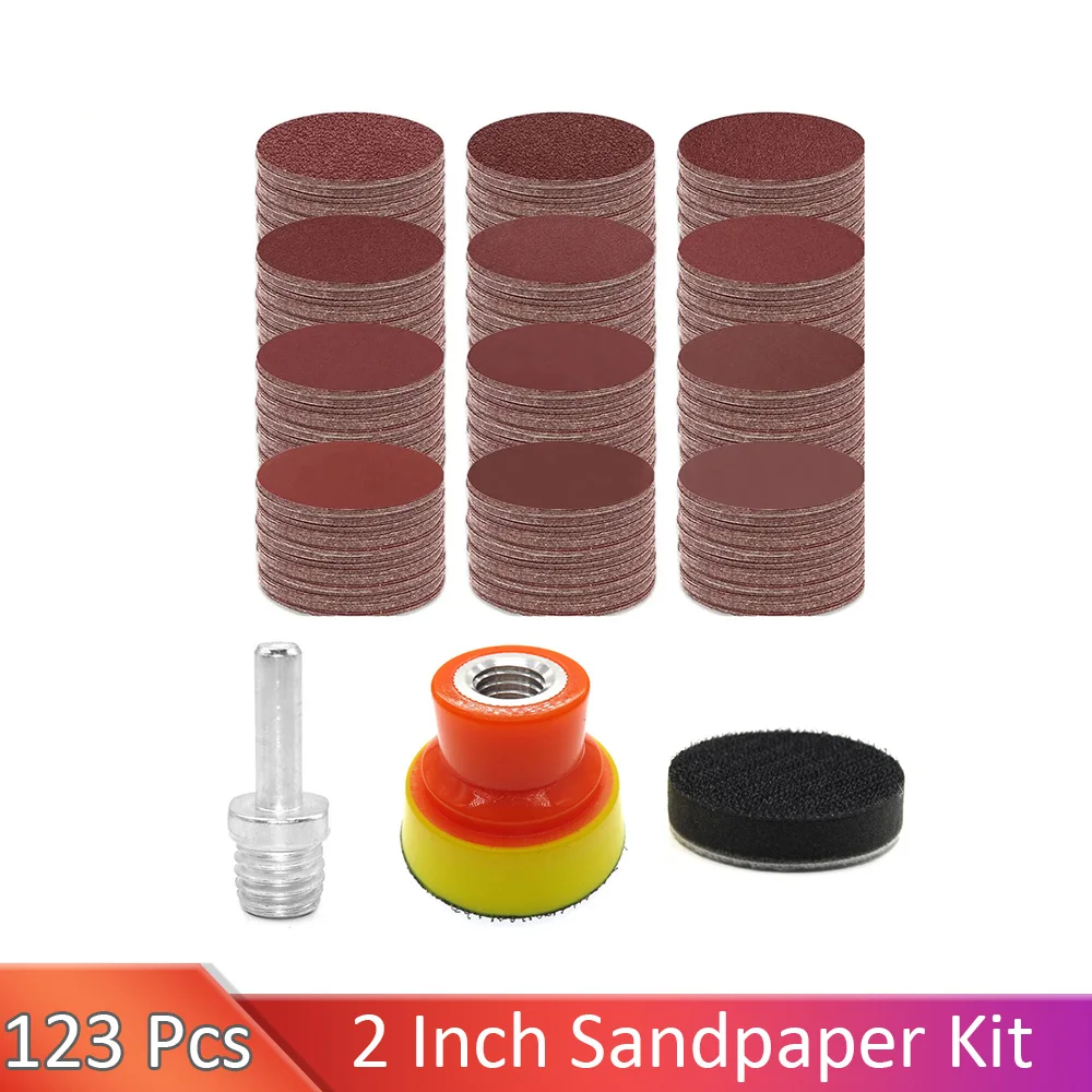 

123 Pcs 2 Inch Hook and Loop Backing Pad Set with 120PCS Sanding Discs for Woodworking Buffing and Polishing