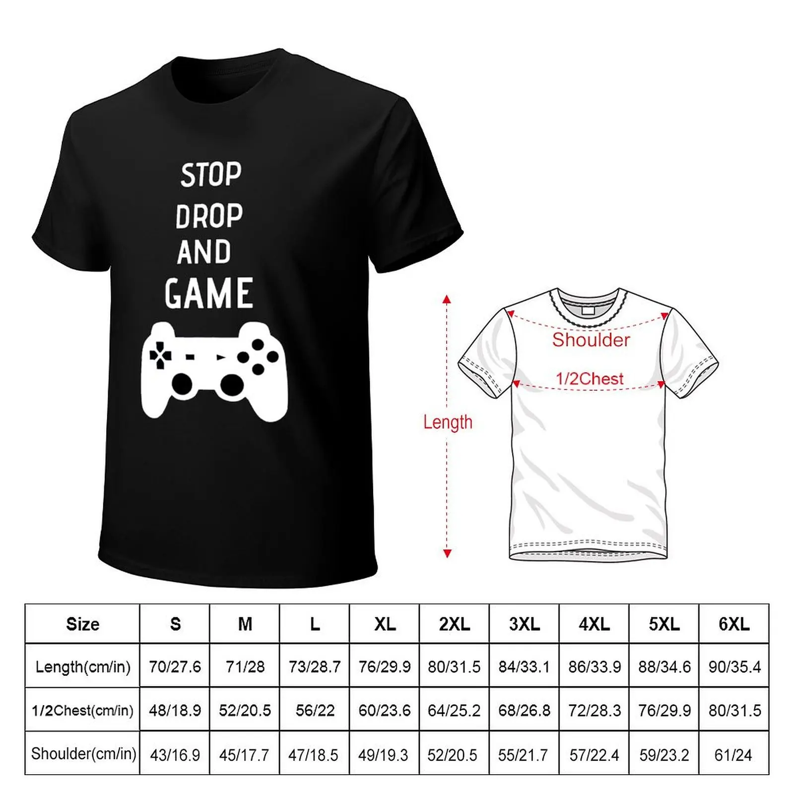 Stop Drop And Game T-shirt summer tops oversized vintage clothes hippie clothes T-shirt men