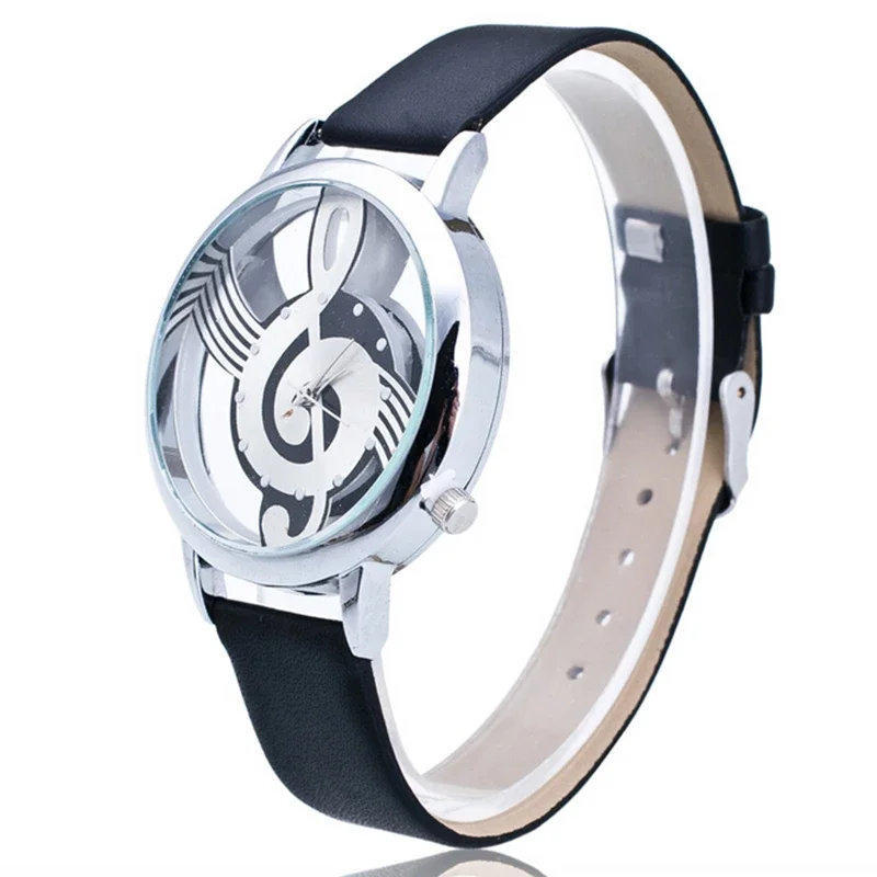 Reloj de cuarzo con notación a la moda para hombre y mujer, pulsera informal con correa de cuero PU en blanco y negro, regalo femenino