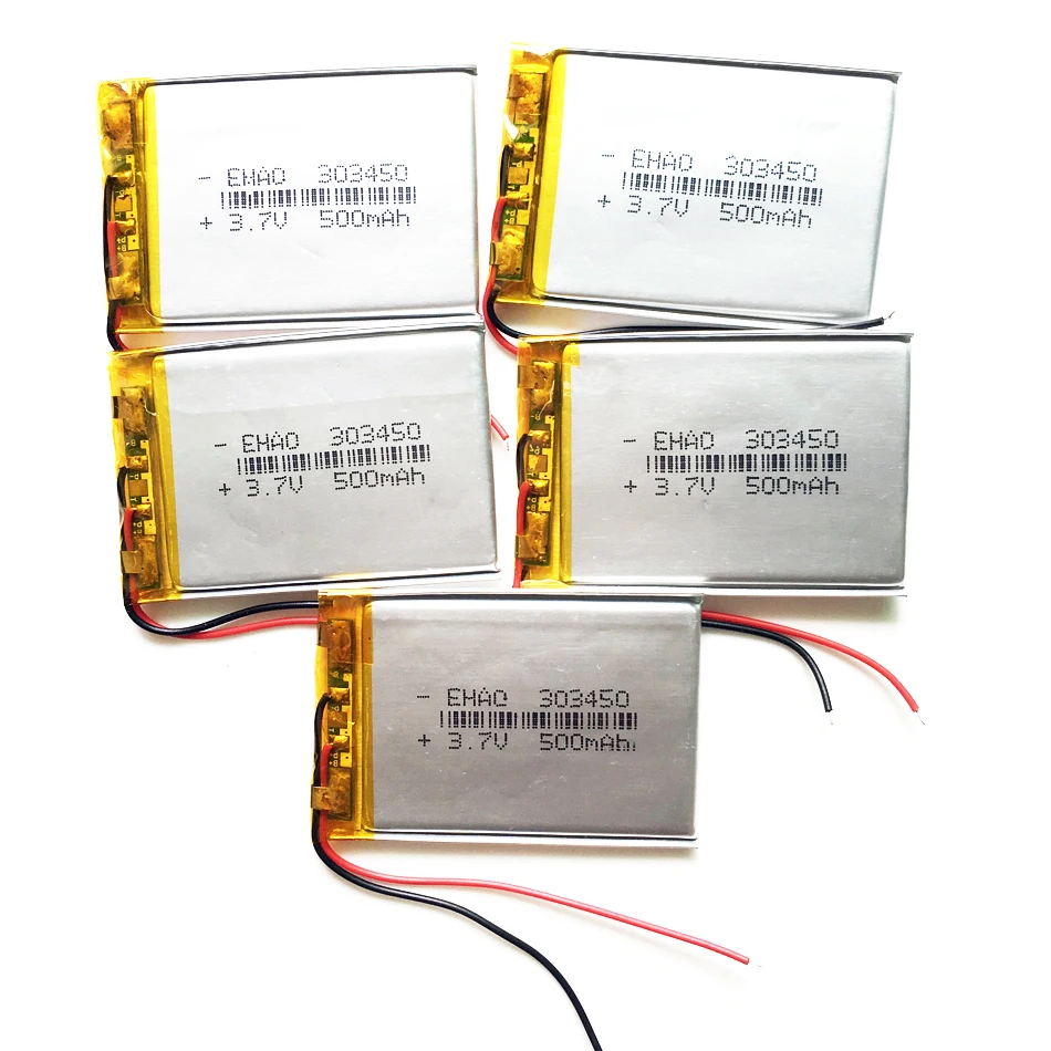 5 x PCS 3.7V 500mAh 303450 Lithium Polymer LiPo Rechargeable Battery Power For GPS PSP Vedio Camera DVD MP4 MP5 Speaker Recorder