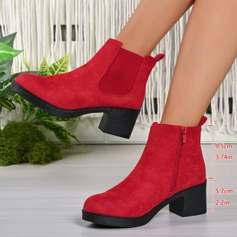 

Winter Classic Chelsea Boots for Woman Cow Suede Pointy Toe Wedge Heel Ankle Boots Simple Comfortable Cowboy Boots Female 41 42