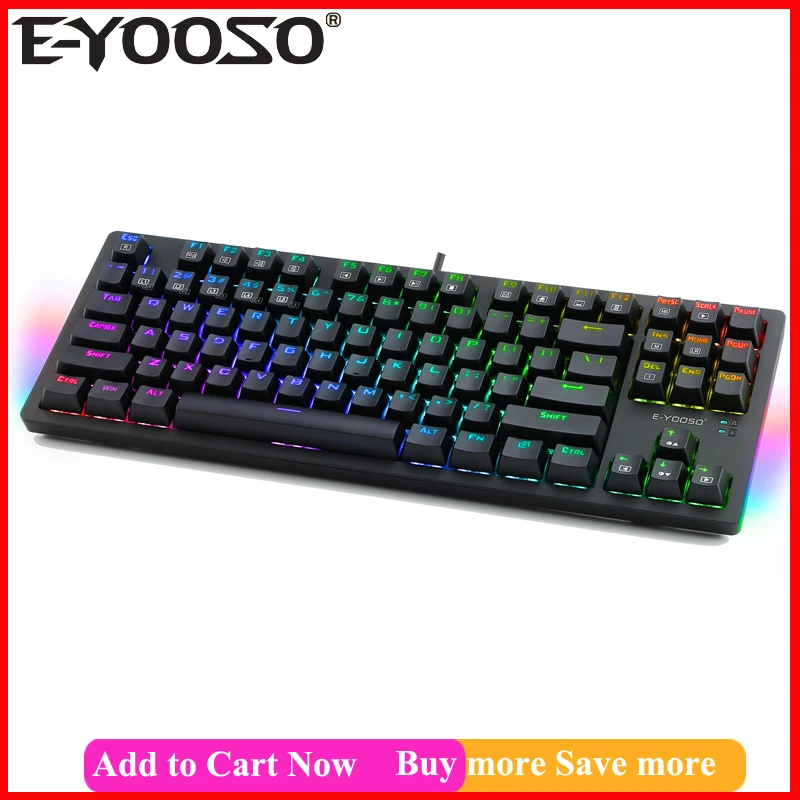 E-YOOSO K620 RGB Teclado mecánico para juegos con cable USB Negro Intercambio en caliente Interruptor azul Retroiluminación LED 87 Teclas Gamer Teclado impermeable para PC de negocios Computadora portátil