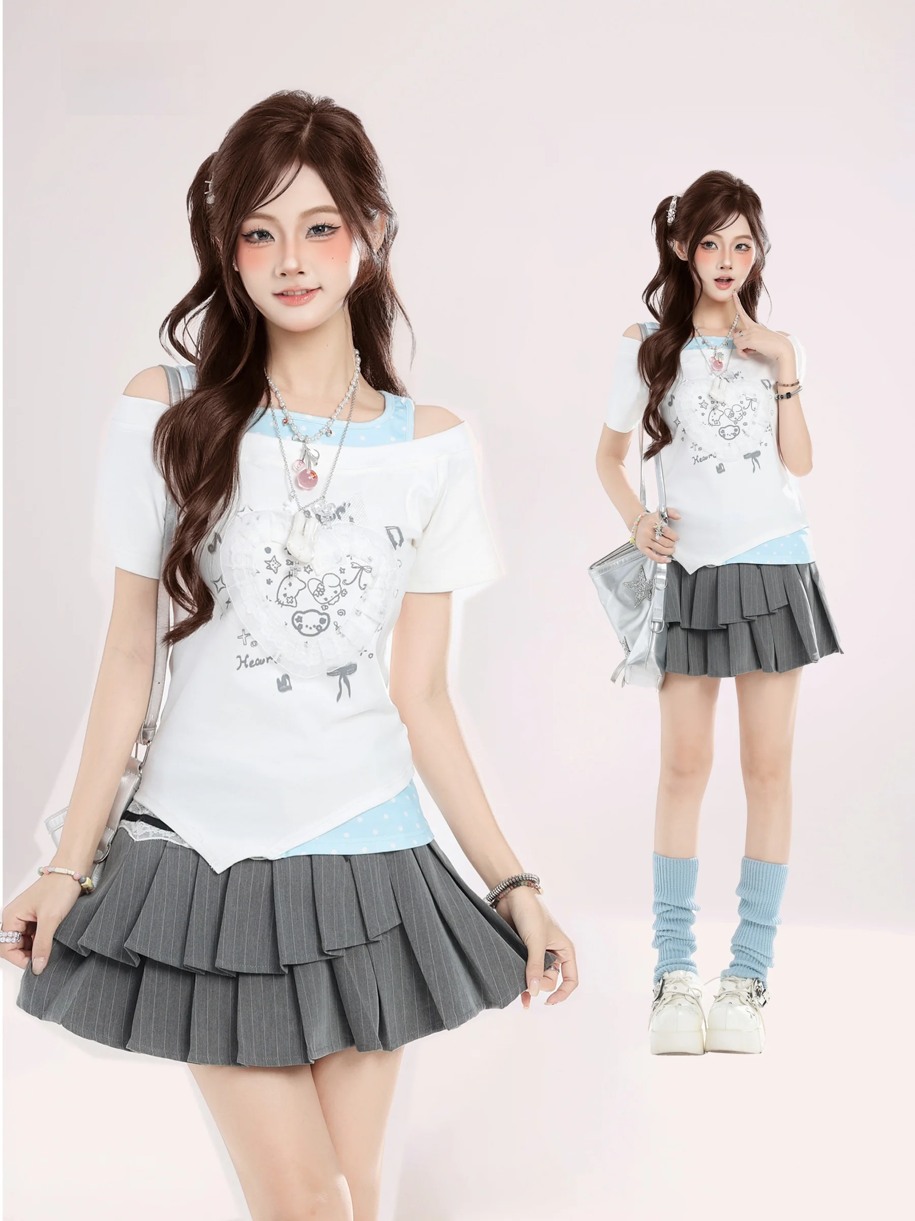 

Летняя женская футболка с коротким рукавом и воротником-халтер, в горошек, с открытыми плечами, облегающая, в повседневном стиле, с креативным принтом, приятная к телу, B...