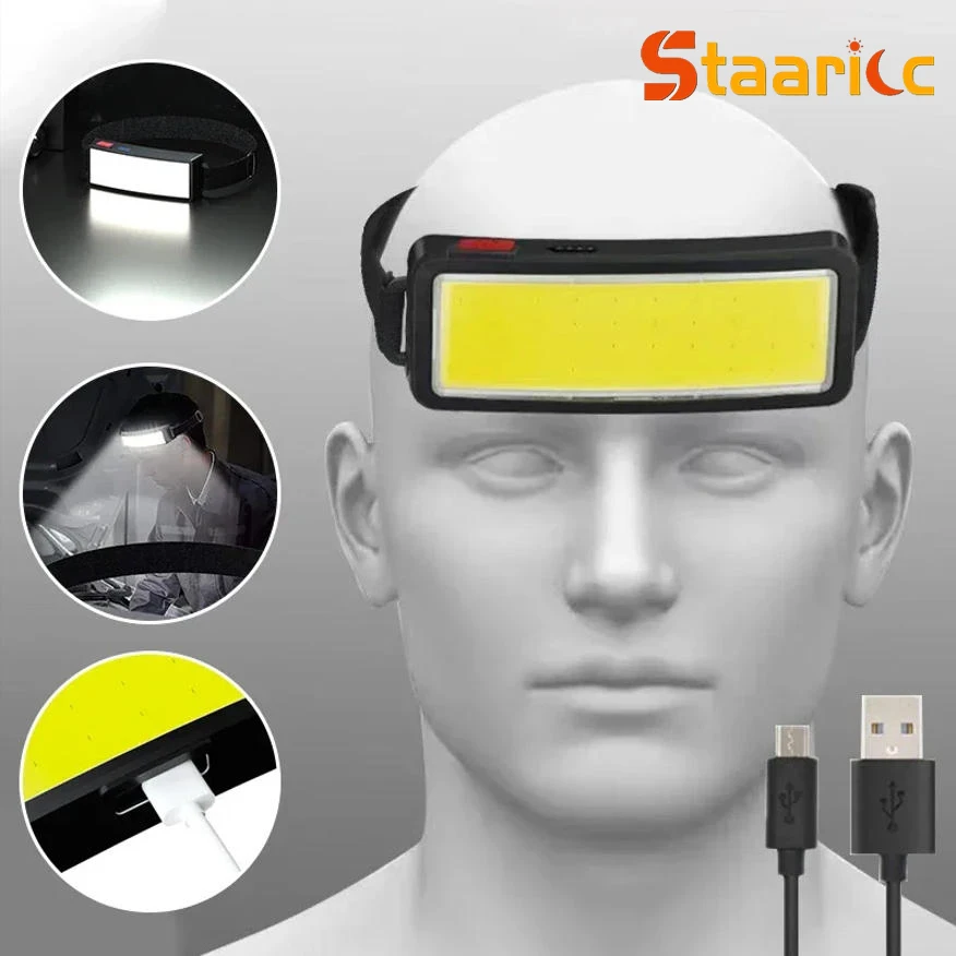 COB Portable LED Headlights Outdoor Headlight Built in Battery USB Rechargeable Head Lamp Camping Fishing Climbing Lantern