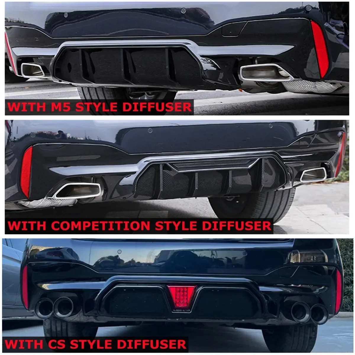 Car Rear Bumper Lip Splitter Side Spoiler ABS Body Kit Tuning for BMW 5 Series G30 G31 M Pack With M5/CS/Competitive Diffuser