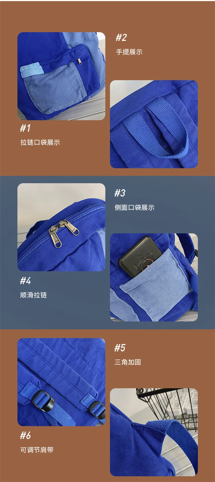 Contrast Color Block Canvas Backpack Large Capacity Casual School Travel Rucksack for Student Daily Use