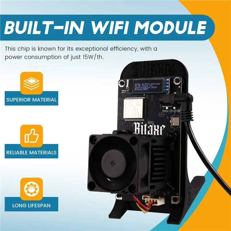 A76G-Bitaxe Gamma 601 BTC Solo Miner 1.2TH/S 18-22W BM1370 Asic Chip From Antminer S21 Pro Bitcoin Crypto Miner Black EU Plug