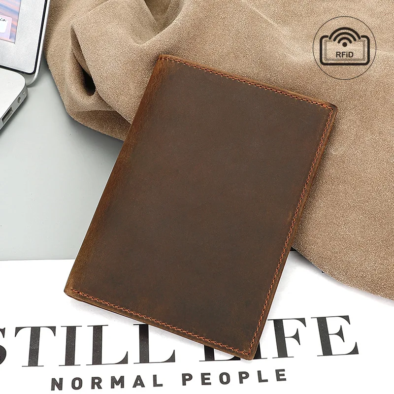 Retro Crazy Horse Leather Passport Holder Multifunctional Wallet Multi Card Slots Document Ticket & Coin Pouch