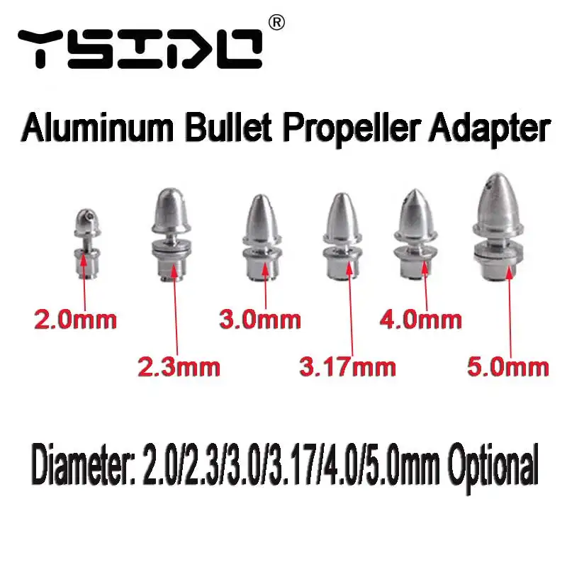 5Pcs YSIDO RC Propeller Adapter 2mm 2.3mm 3mm 3.17mm 4mm 5mm RC Aluminum Bullet Holder for Airplane Brushless Motor Prop