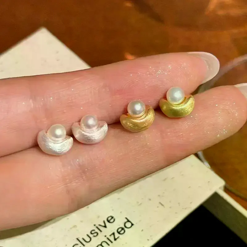 Ingot Shaped Imitation Pearl Stud Earrings Matte Gold Silver Finish Hypoallergenic Post For Daily Wear Office Dates Parties