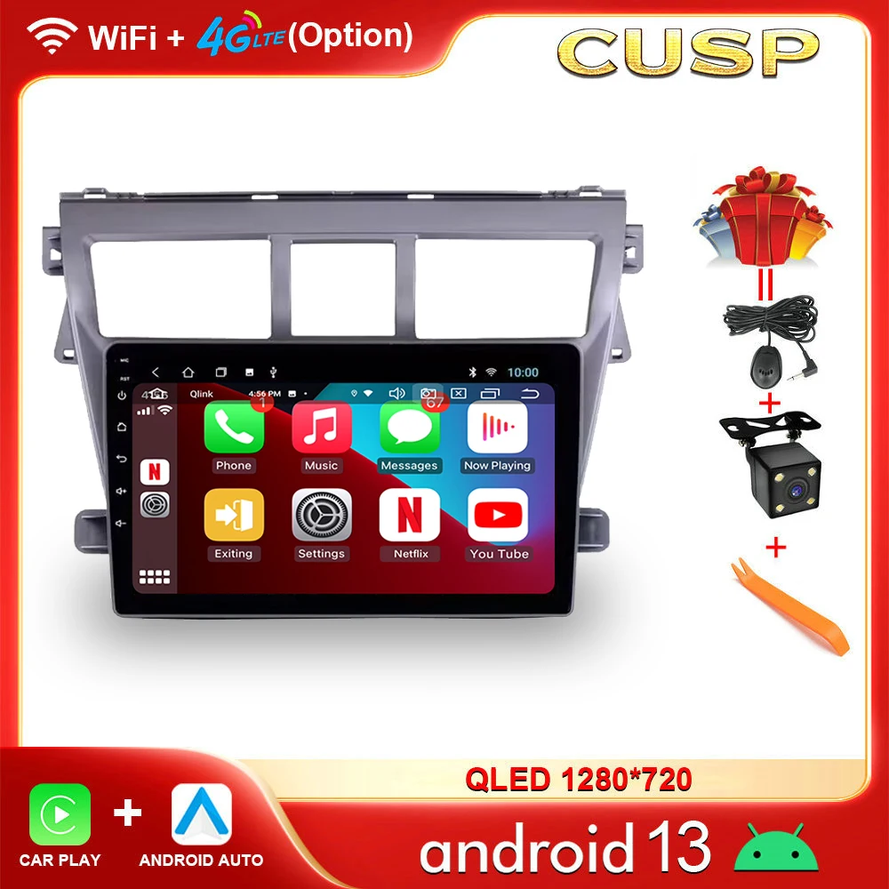 9 Inch Android Car Stereo Auto Radio Screen With Apple Carplay Android Auto 8G+128G Head Unit For TOYOTA VIOS 2008-2012