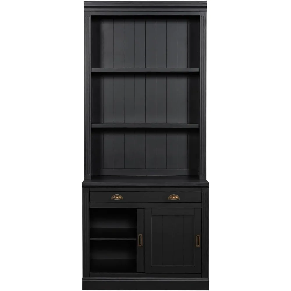 رف كتب حديث طويل مع أبواب منزلقة، خزانة كتب للتخزين، درج واحد، أرفف مفتوحة، تصميم معاصر #6