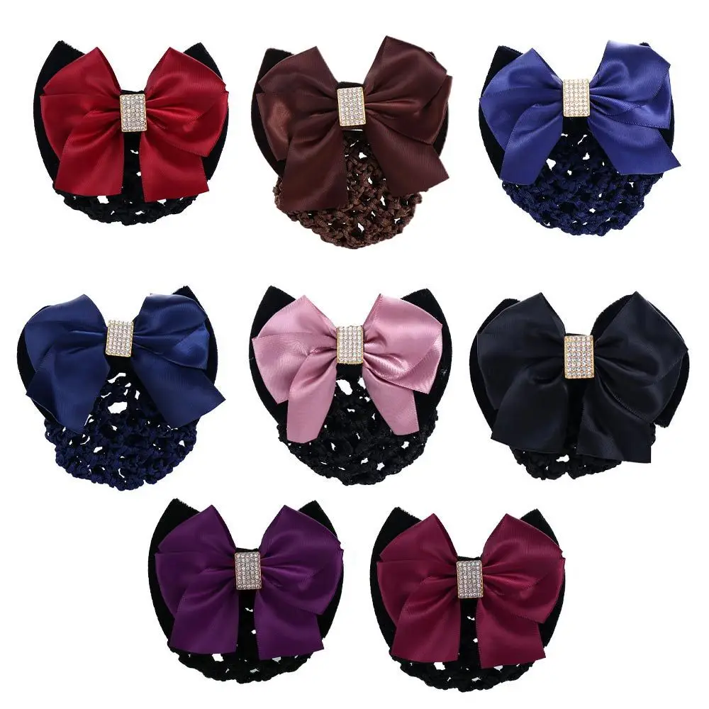 

Elegant Vintage Nurse Big Bow Zircon Hotel Korean Bun Snood Women Spring Clips Ponytail Clip Hairgrips Cover Net