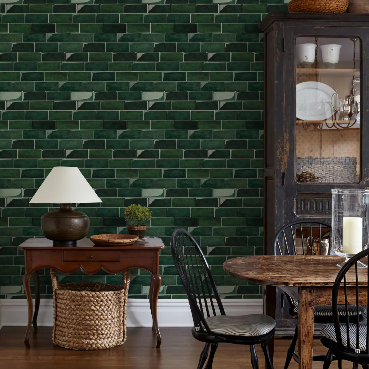 

Green Simulated Brick Pattern Vinyl Wallpaper Traditional Self Adhesive Bedroom Living Room Kitchen Wall Brick Wallpaper