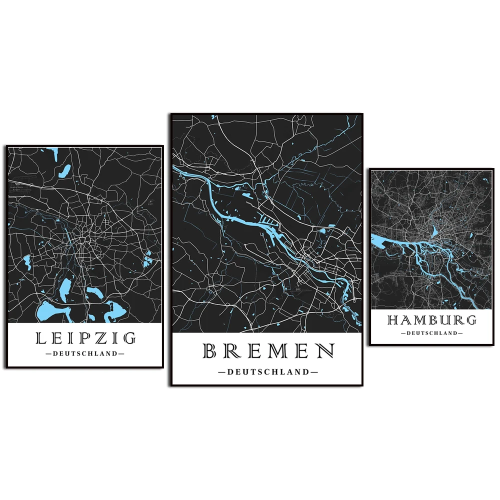 هامبورغ دريسدن شتوتغارت بريمن لايبزيغ دوسلدورف فرانكفورت بروكسل Wuppertal مدينة اللون خريطة جدار ديكور ملصق