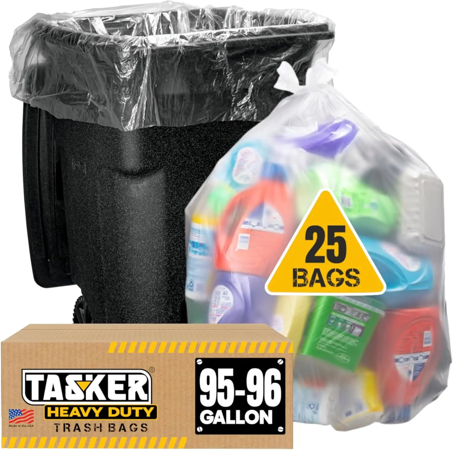 

Extra Large 95-100 Gallon Clear Trash Bags, Heavy Duty Can Liners for Home Office Garage, 25 Count