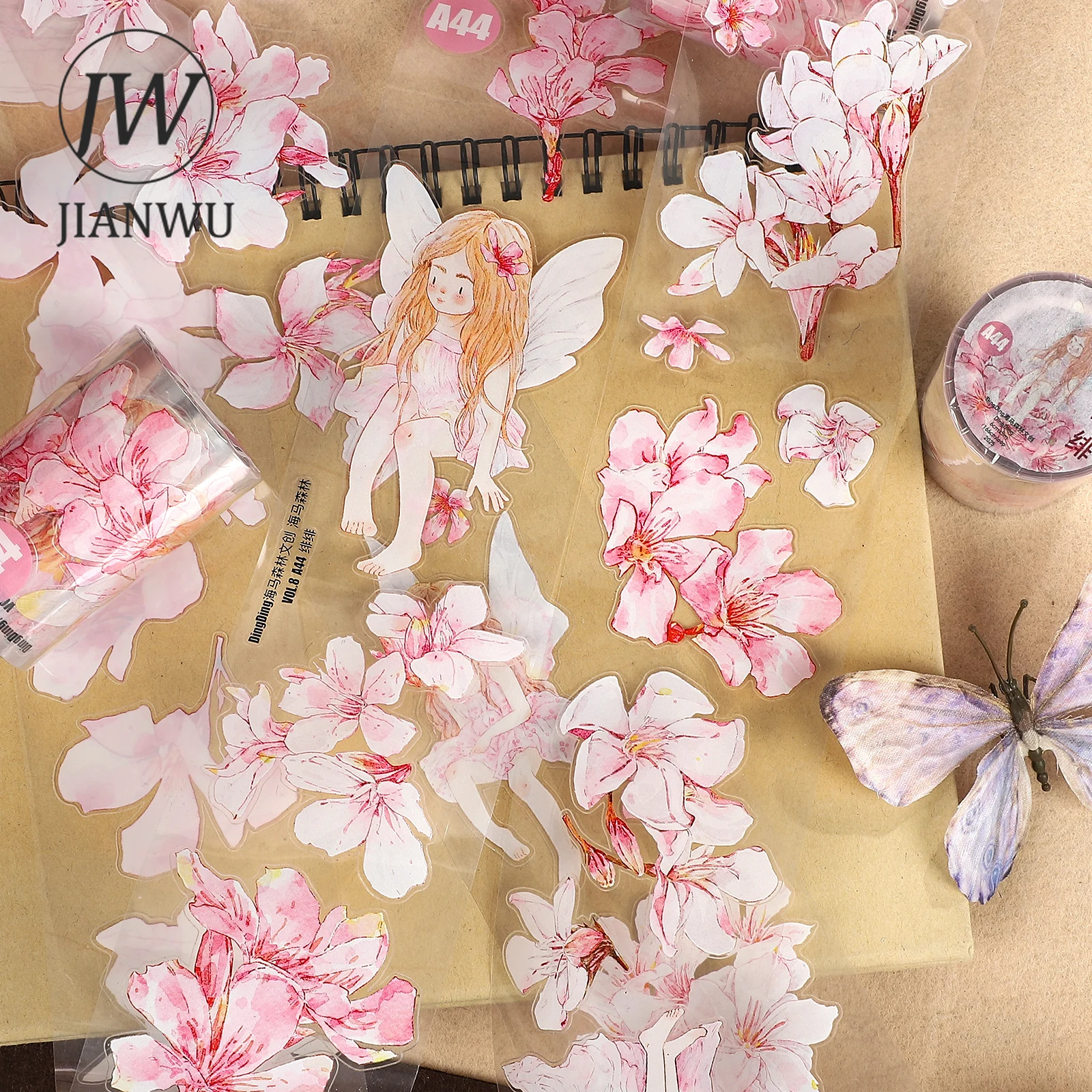 

JIANWU 60mm*500cm Kawaii Flower Girl Elf Character Landscape Material Collage Scrapbook PET Tape Creative DIY Journal Stationery