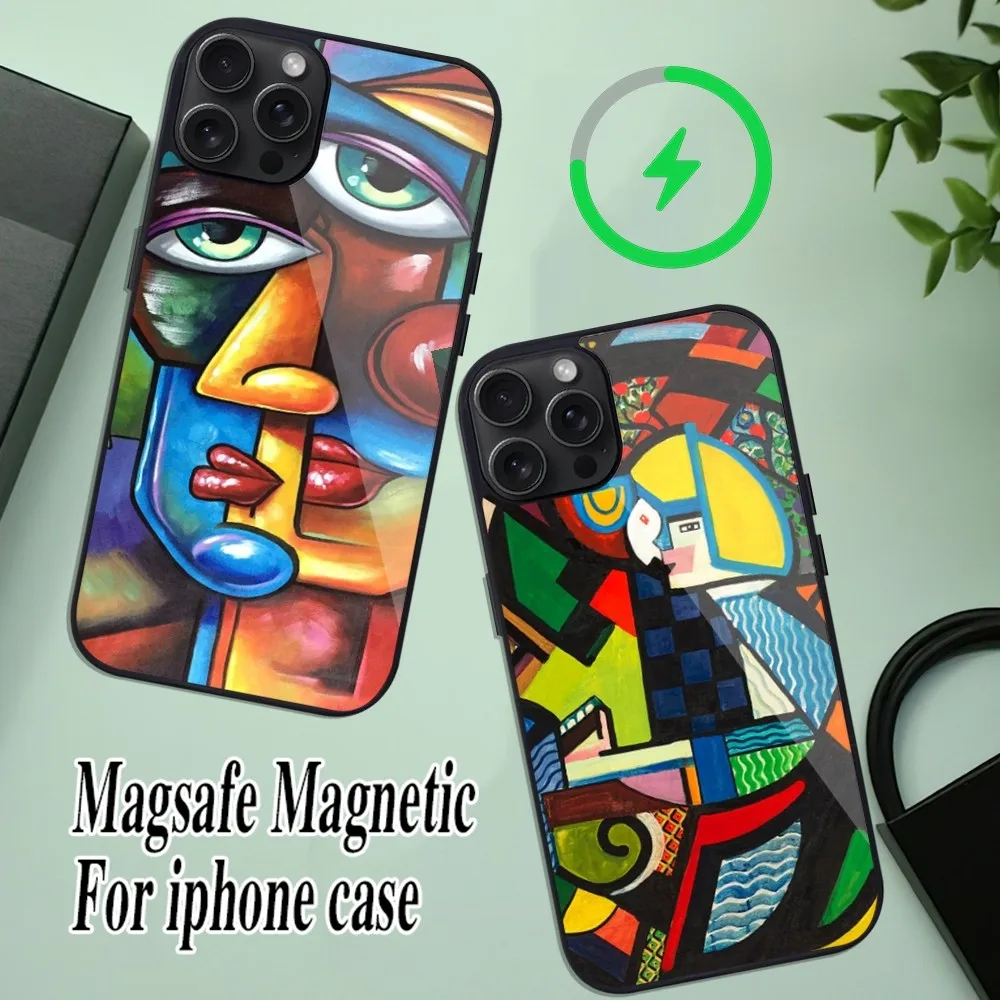 Picasso Abstract Art Phone Case For iPhone 11 Mini 12 13 Max 14 Plus 15 Pro Magesafe Magnetic Shell