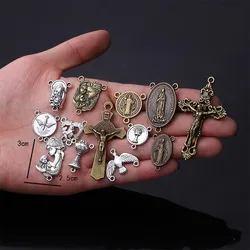 10pcs/Catholic Rosary Vintage Bronze Connector Necklace Bracelet Connector, Many Jesus Christ Statue Necklace Bracelet Triangle