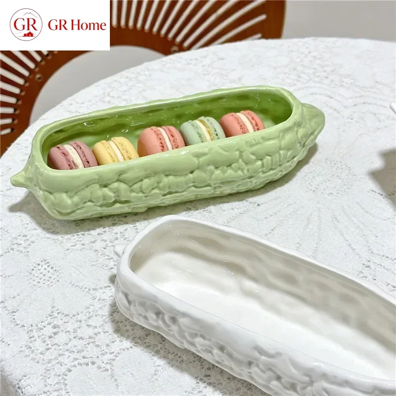 Creative Bitter Gourd Shaped Ceramic Bowl, Unique Vegetable Style Dessert Fruit Dish for Salad Yogurt, Novel Kitchen Tableware