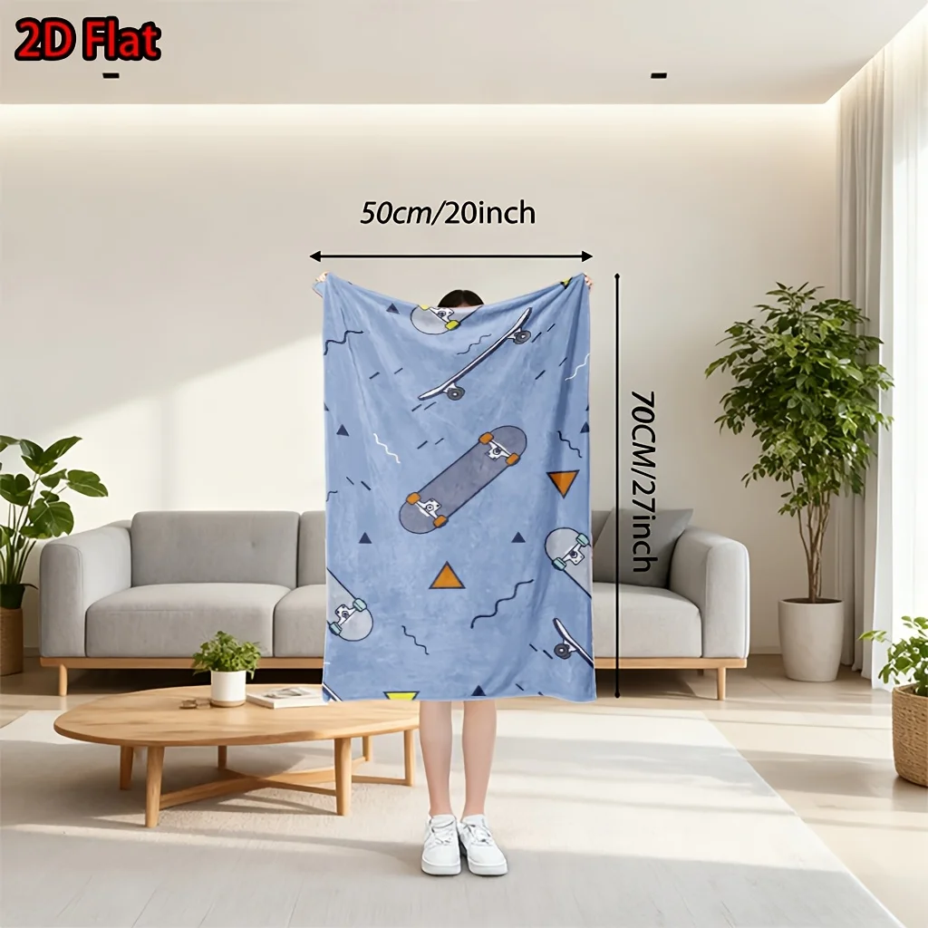 Oversize Skateboard Print Blanket Throw Cozy Blue Skater Decor for Sofa Couch Living Room Home Accent Microfiber Plush Gift