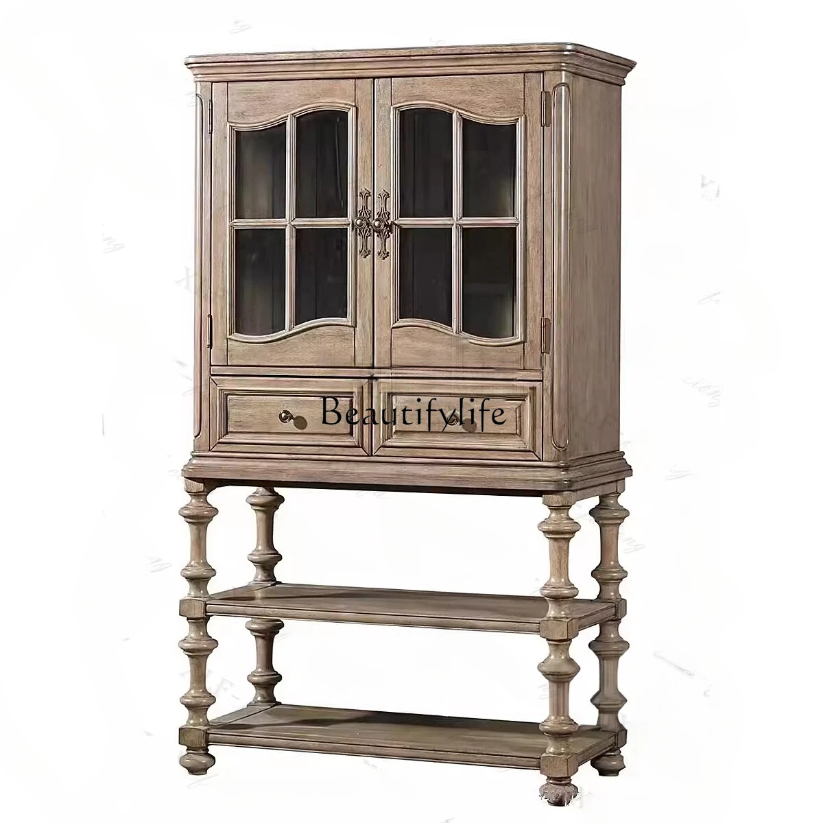 

French solid wood retro old dining side cabinet modern simple wine cabinet European engraving