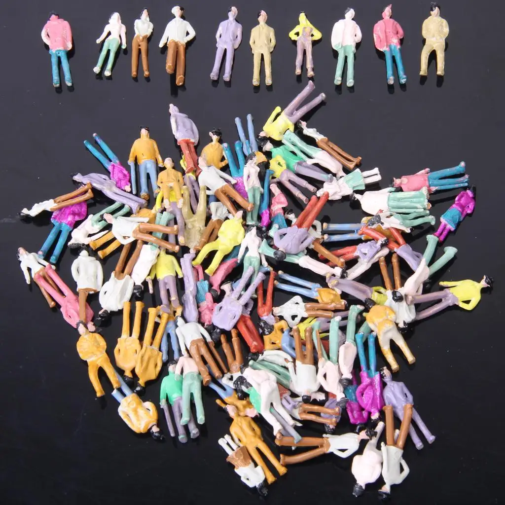 100 Pcs Painted Mixed Woman Man People Figures Train Street Park 1:75 Scene