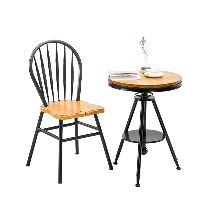 

Wrought iron solid wood dining cha r Home restaurant Back cha ir Milk tea shop Cafe ch air Leisure c hair Simple creative stool