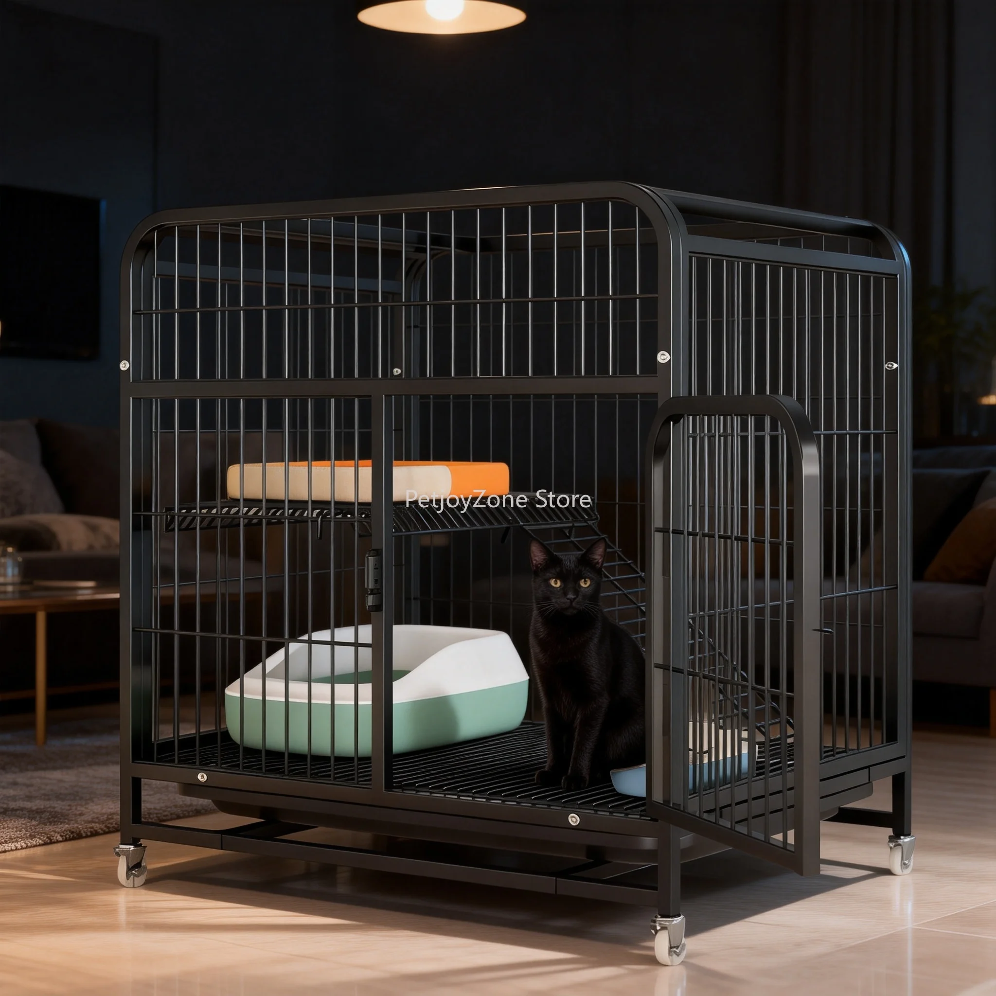 

Sturdy Two Tier Square Tube Iron Cat Cage Large Pet Villa Top Opening Door Silent Universal Wheels Durable