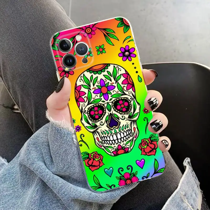 Mexican Catrina Skull Cover Phone Case Silicone Soft for iphone 14 13 12 11 Pro Mini XS MAX 8 7 6 Plus X XS XR Cover