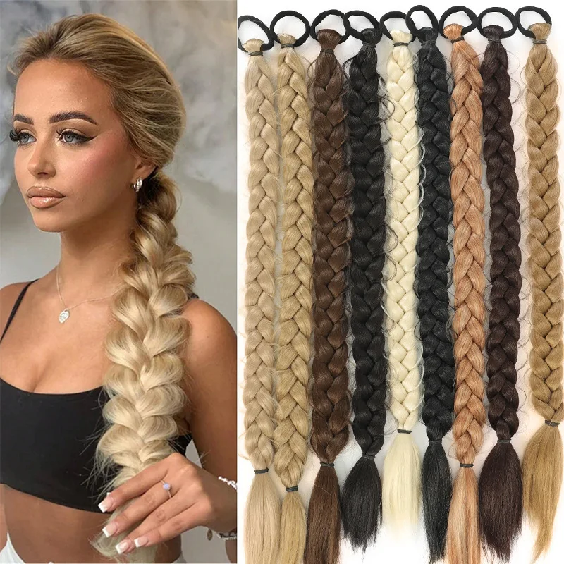 

24inch Long Synthetic Braided Ponytail Hair Extension Women Soft Braided Ponytail Hairpiece with Hair Tie Natural Fake Pony Tail